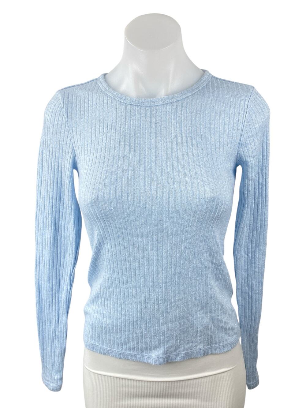 Old Navy Women's Blue Long Sleeve Ribbed Knit Crew Neck Slim Sweater Top Size S